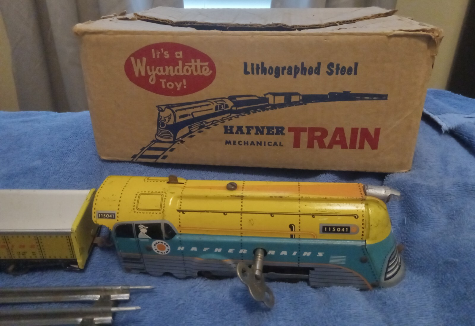 VTG 50s Hafner Tin Toy Train Set 115041 – Working with Track And Box