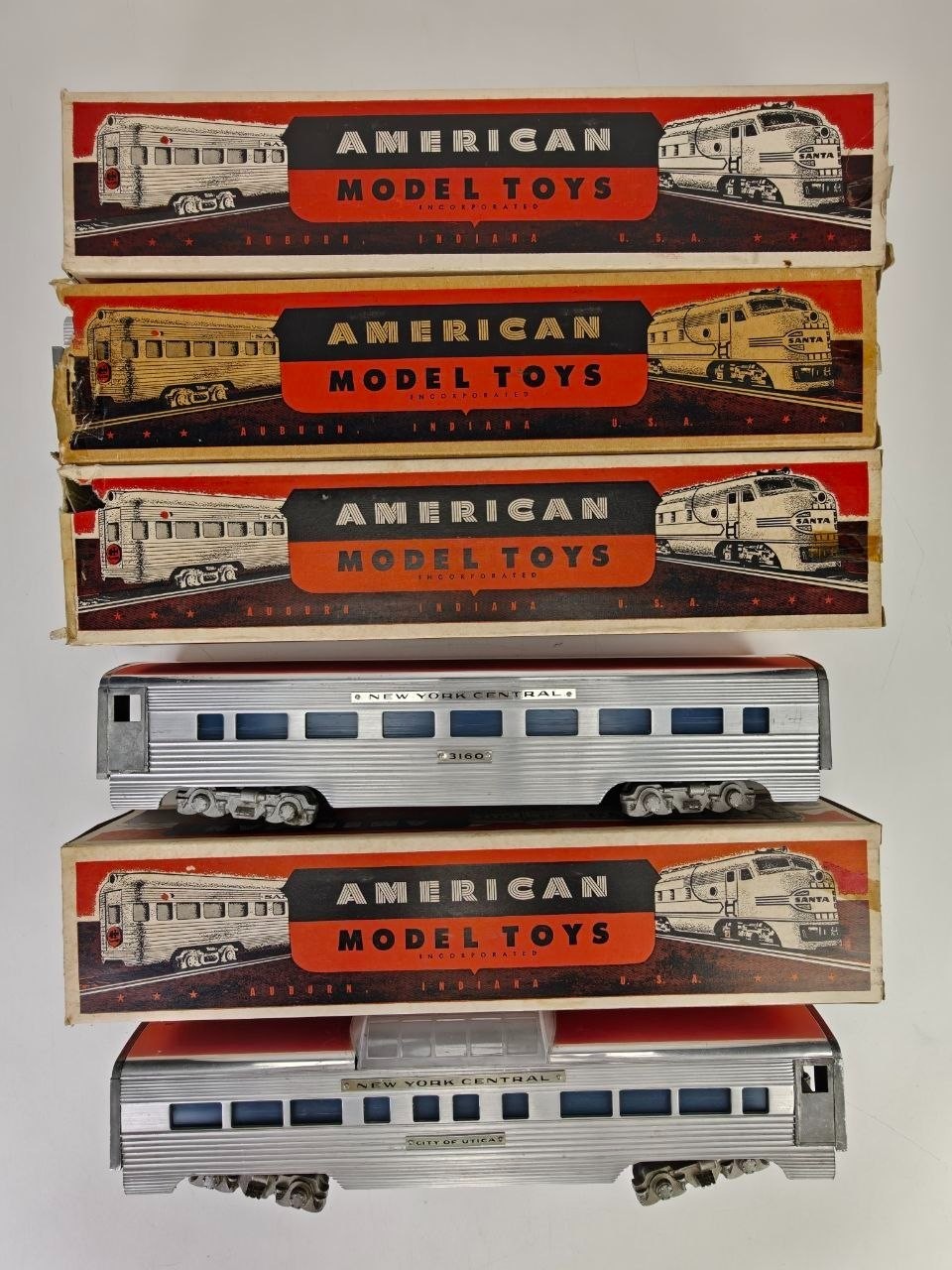 American Model Toys NEW YORK CENTRAL Aluminum O Gauge 6 Cars READ