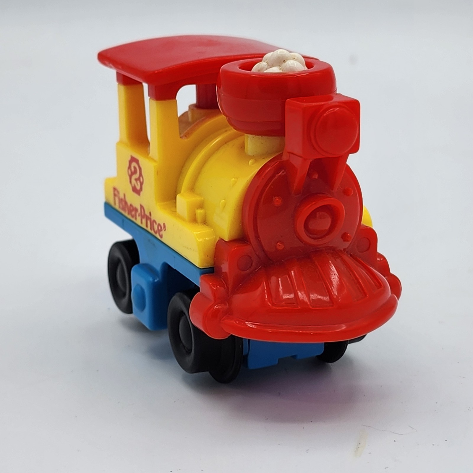 Fisher-Price Vintage 1992 Yellow Red Blue Push Along Toy Train Locomotive Engine