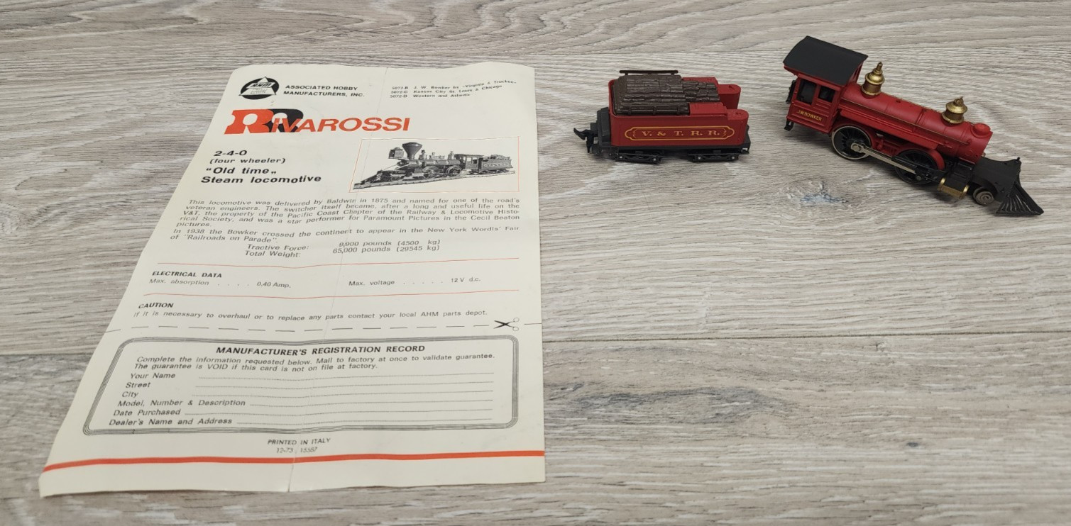 AHM Rivarossi HO Scale 2-4-0 Locomotive & Tender 5072-B JW Bowker AS IS READ